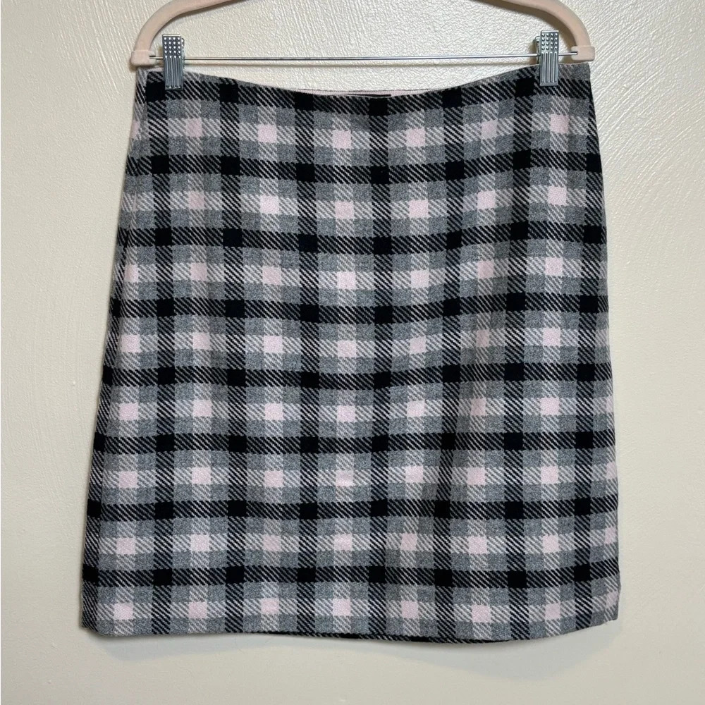 Talbots‎ Women's Wool Blend Plaid Skirt Pink Black Gray Lined Size 10